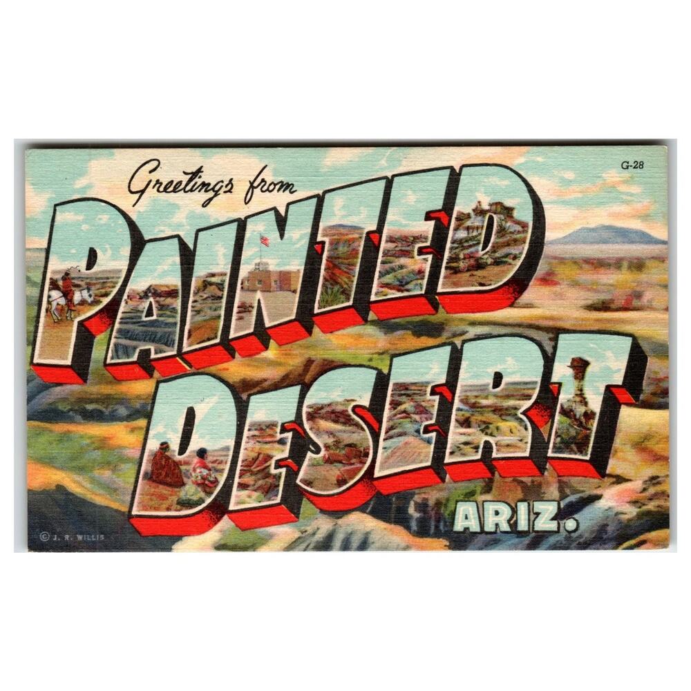 Greetings from Painted Desert Arizona Large Letter Linen Postcard Route 66
